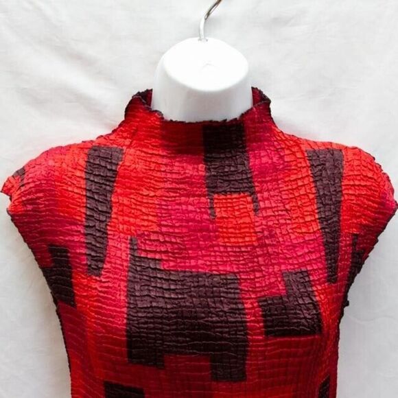 Vgt Rafael Y2K Blood Red Goth Crinkle Sleeveless Mock Neck Stretch Top Size S - Picture 3 of 9